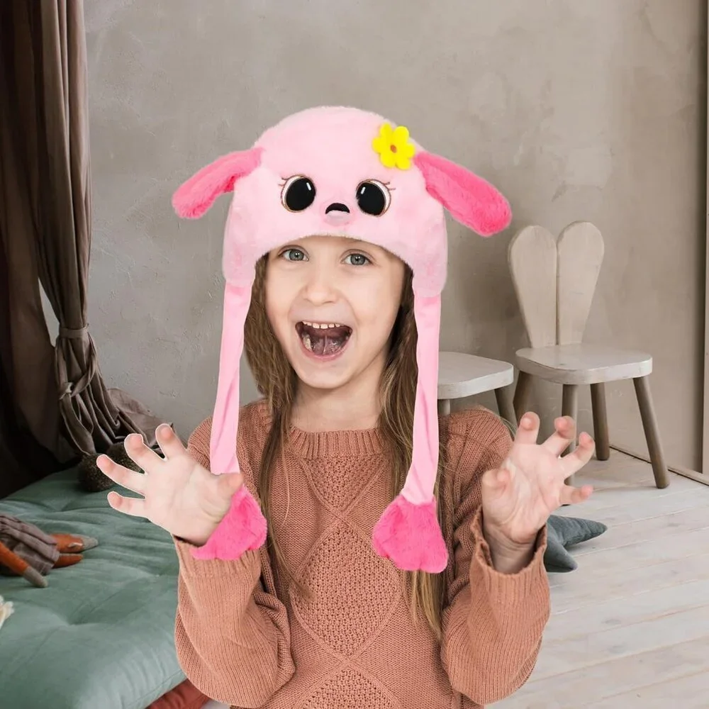 Kids Flamingo Animal Hat with Ears Moving Jumping Pop Up Beating Plush Holiday